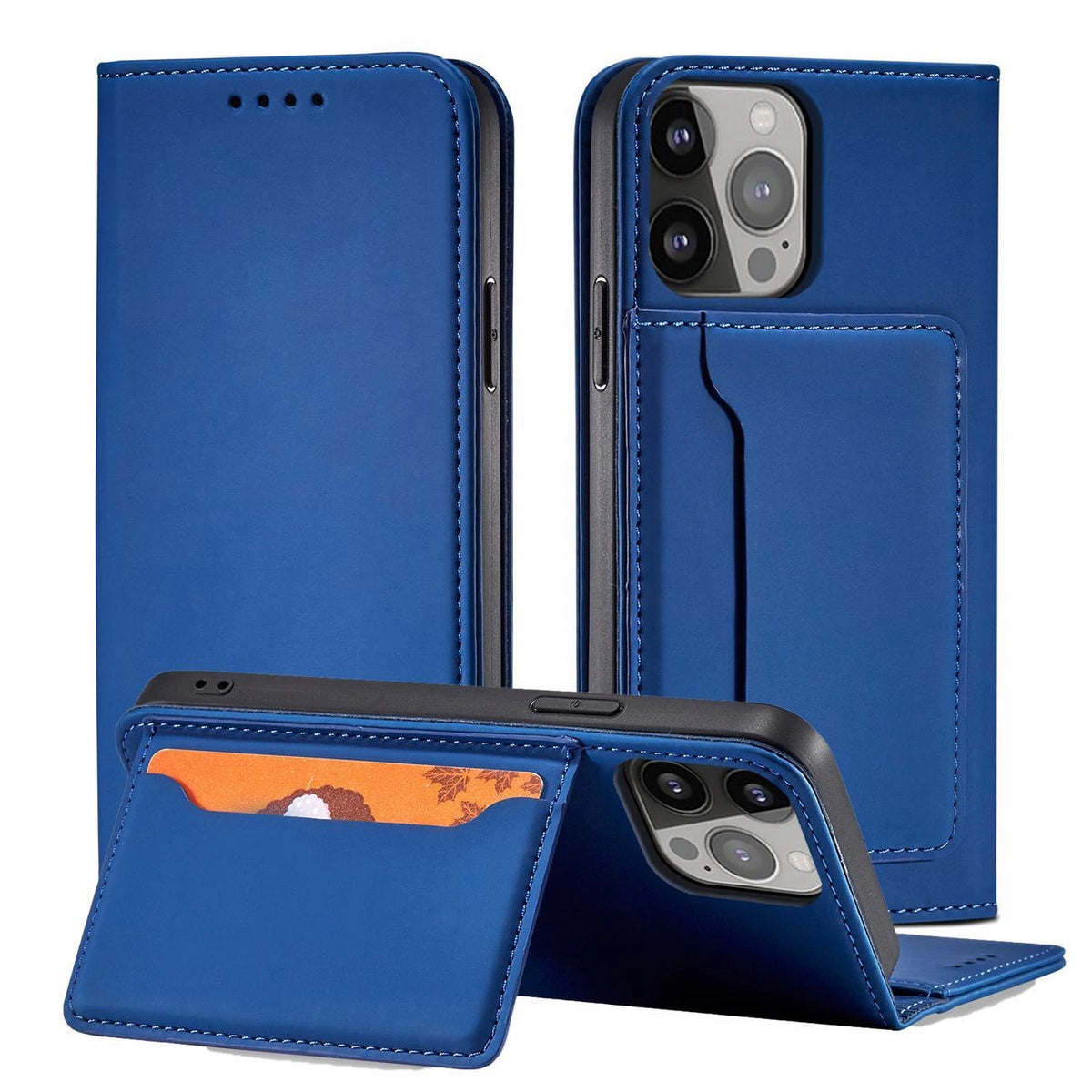 Magnet Card Case etui do iPhone 13 Pro na karty kartę podstawka niebieski – zdjęcie 2