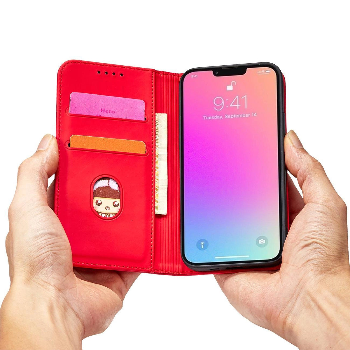 Magnet Card Case etui do iPhone 13 Pro na karty kartę podstawka czerwony