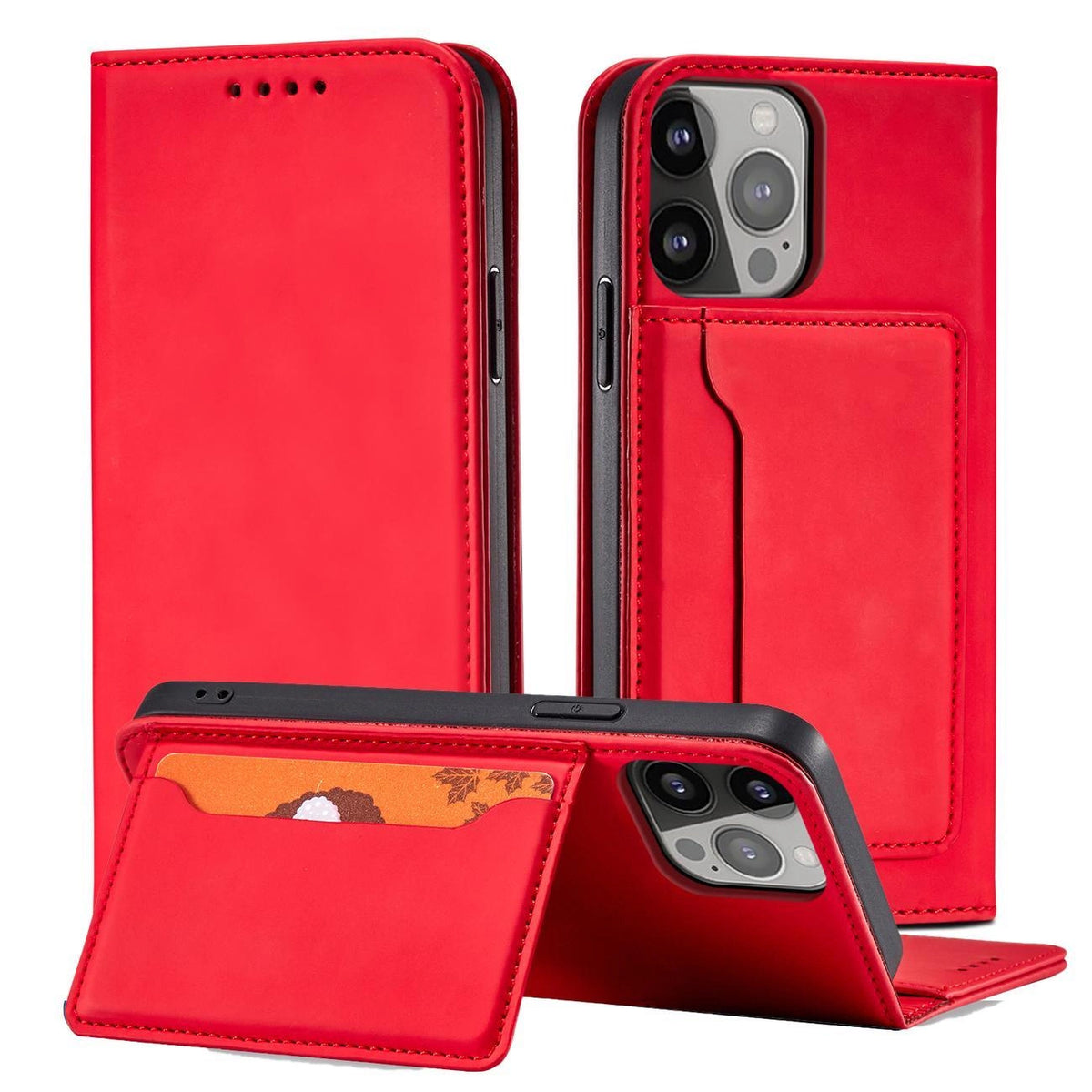 Magnet Card Case etui do iPhone 13 Pro na karty kartę podstawka czerwony