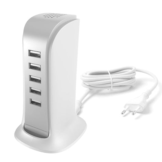 Dudao ładowarka sieciowa 5x USB z wbudowanym kablem sieciowym EU biały