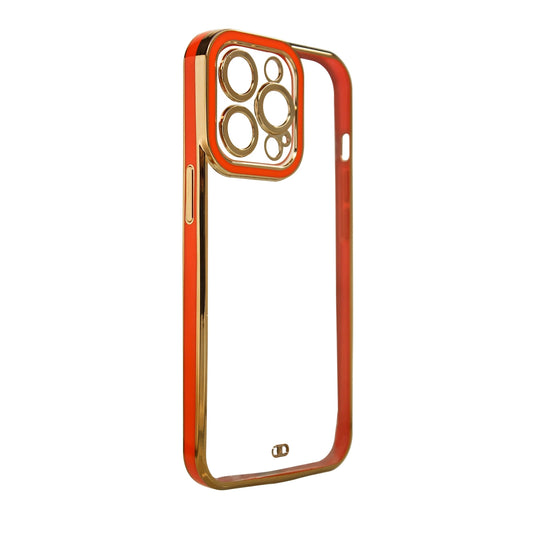 Fashion Case do iPhone 13 Pro Max żelowy pokrowiec ze złotą ramką czerwony