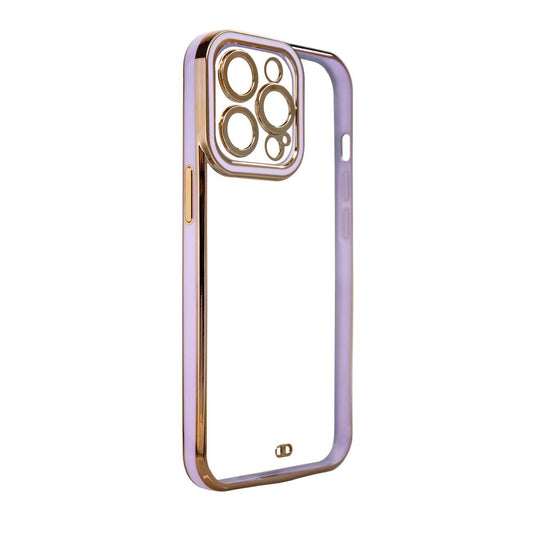 Fashion Case do iPhone 12 Pro żelowy pokrowiec ze złotą ramką fioletowy